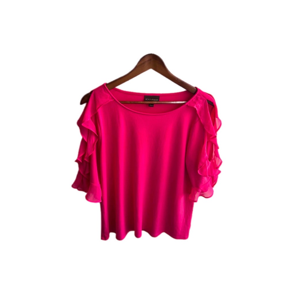 Bold Elements Ruffle Cold Shoulder Blouse Womens XL Pink Excellent Short Sleeve